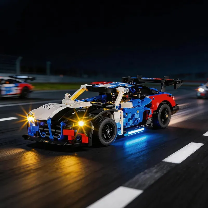 Lightailing LED kit for LEGO Technic BMW M4 GT3 EVO showing front and rear lights