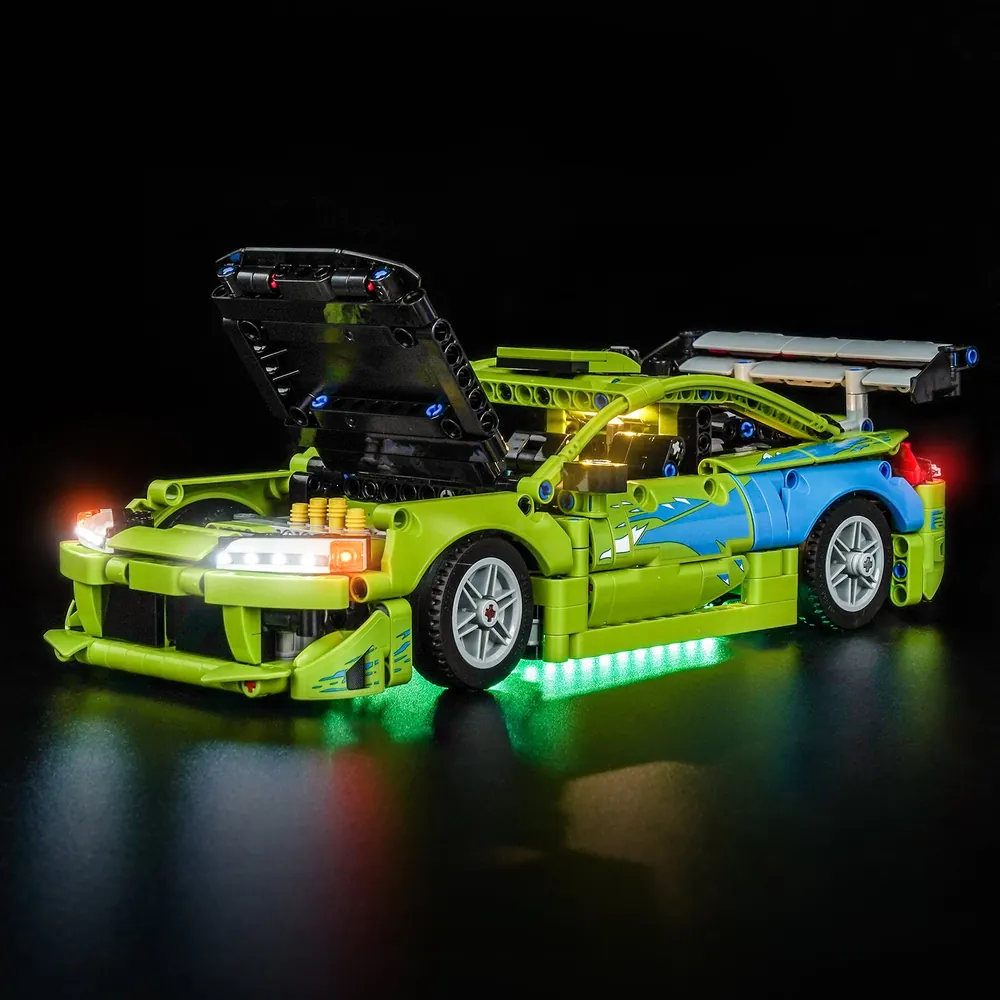 BrickBling LED kit lighting the engine bay of LEGO Mitsubishi Eclipse