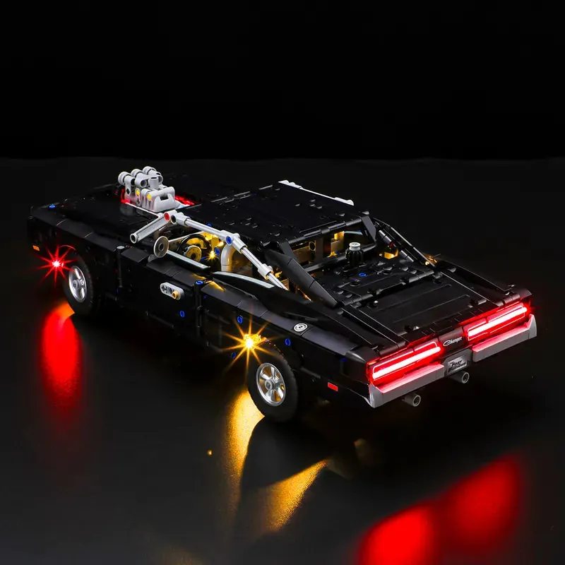 LEGO 42231 Charger with Lightailing LED kit, showing engine bay and underglow effect