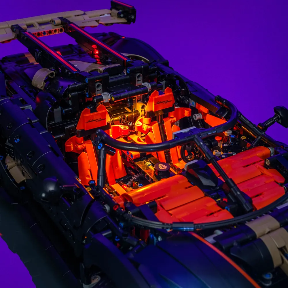 LightMyBricks kit on LEGO Koenigsegg engine bay