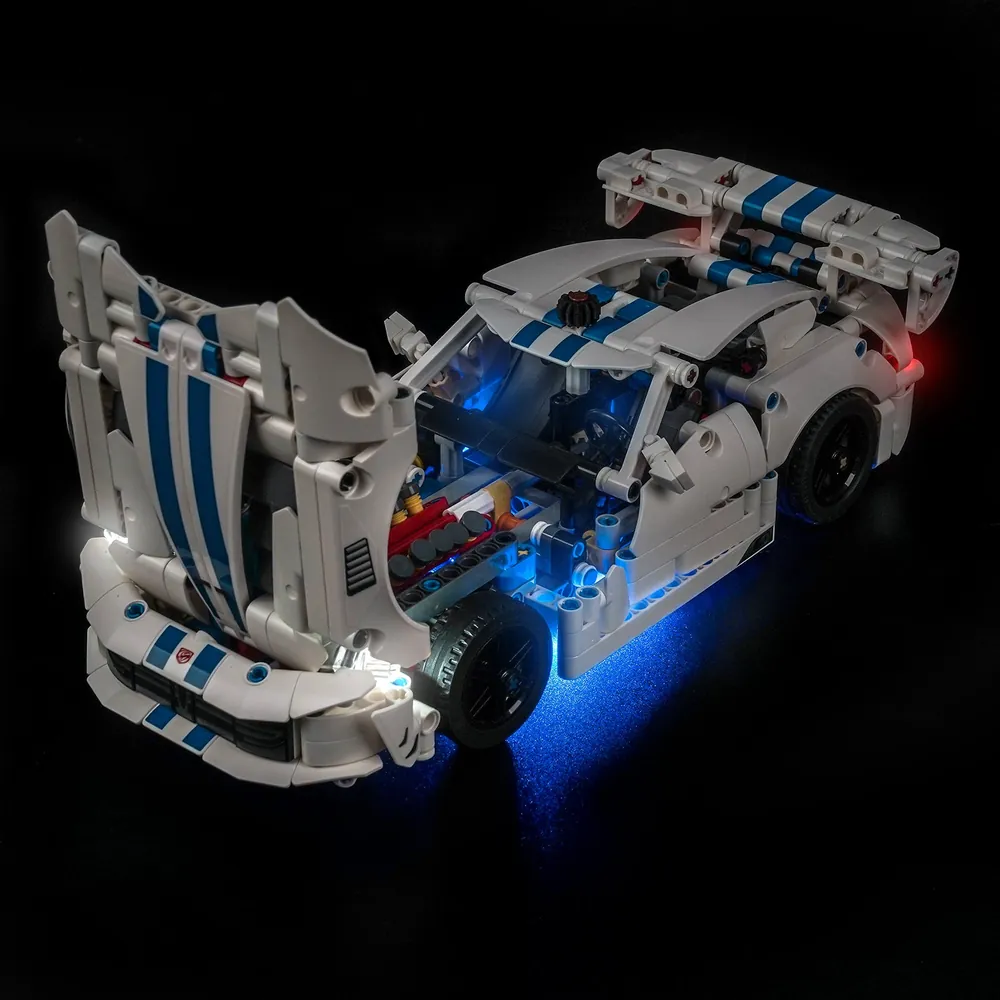 LEGO Dodge Viper GTS-R with BrickBling remote control lighting in dark display