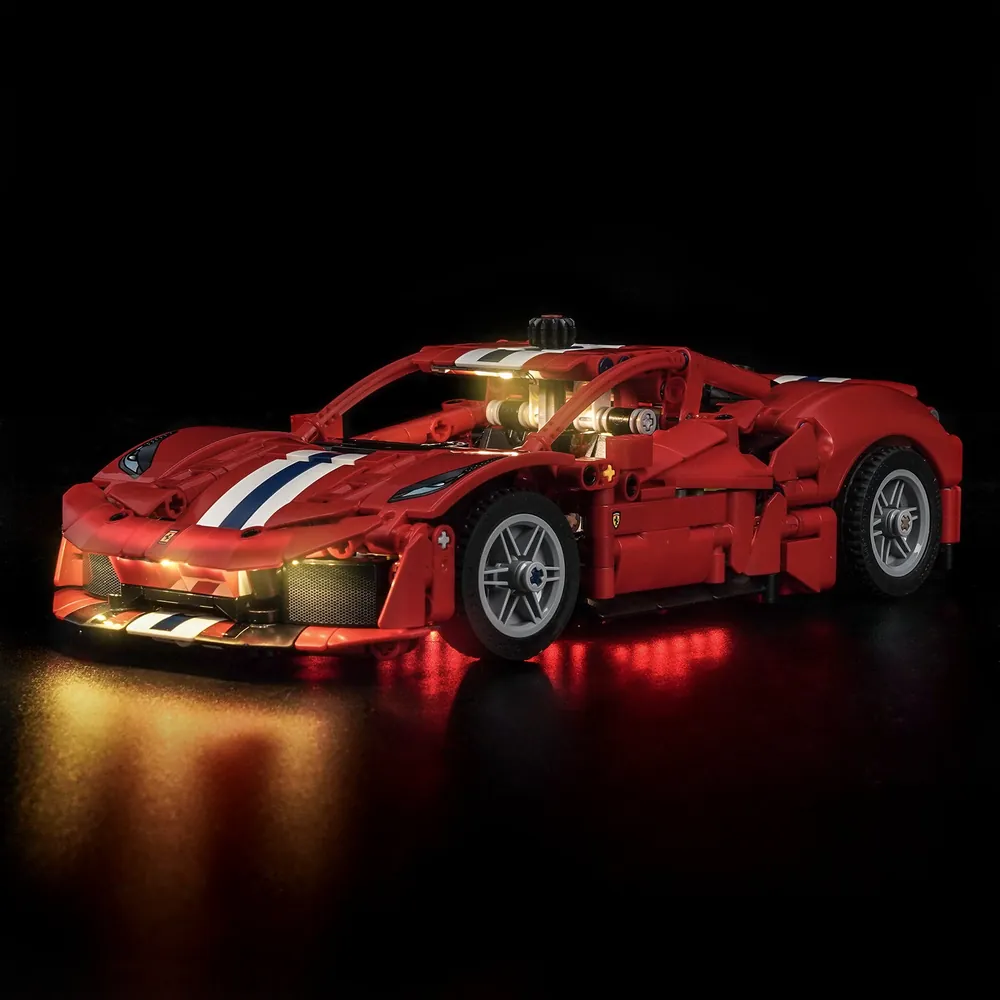 BrickBling LED kit for LEGO Technic Ferrari 488 Pista illuminating headlights and engine bay