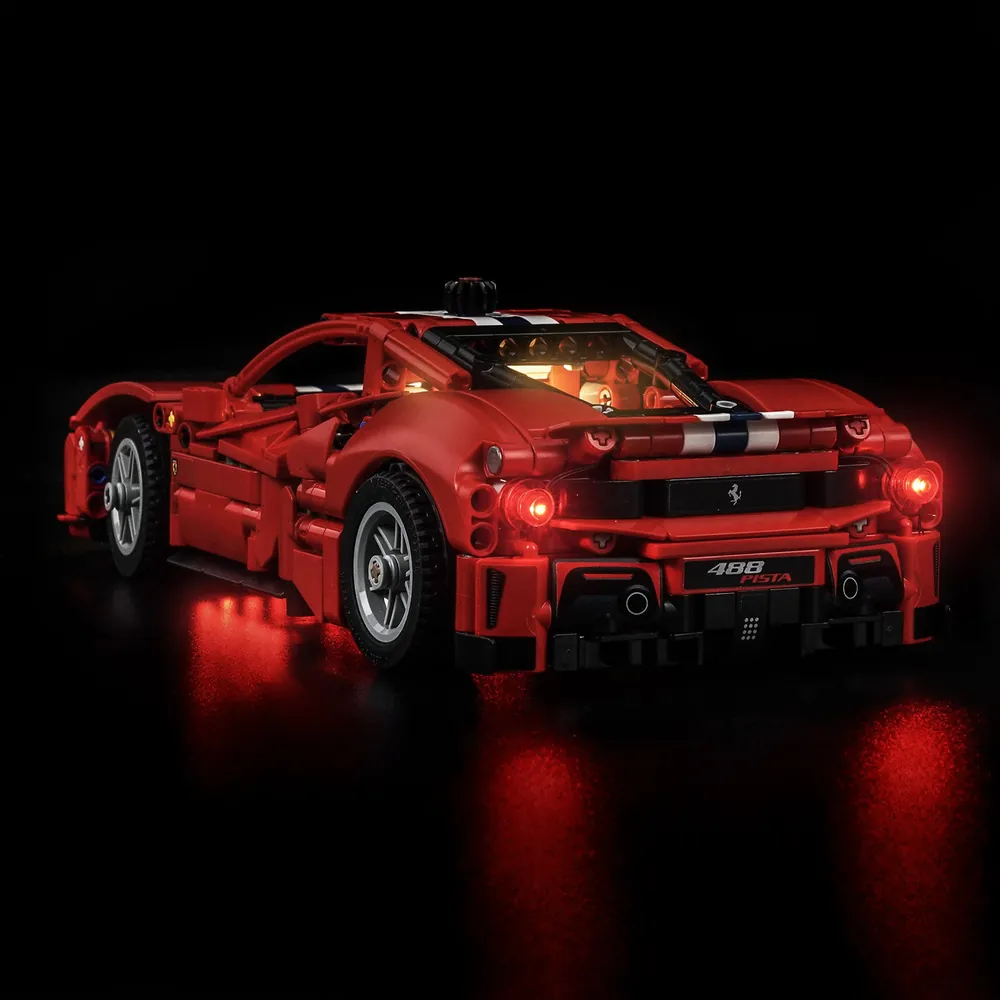 LEGO Technic Ferrari 488 Pista display with BrickBling Remote Control variant