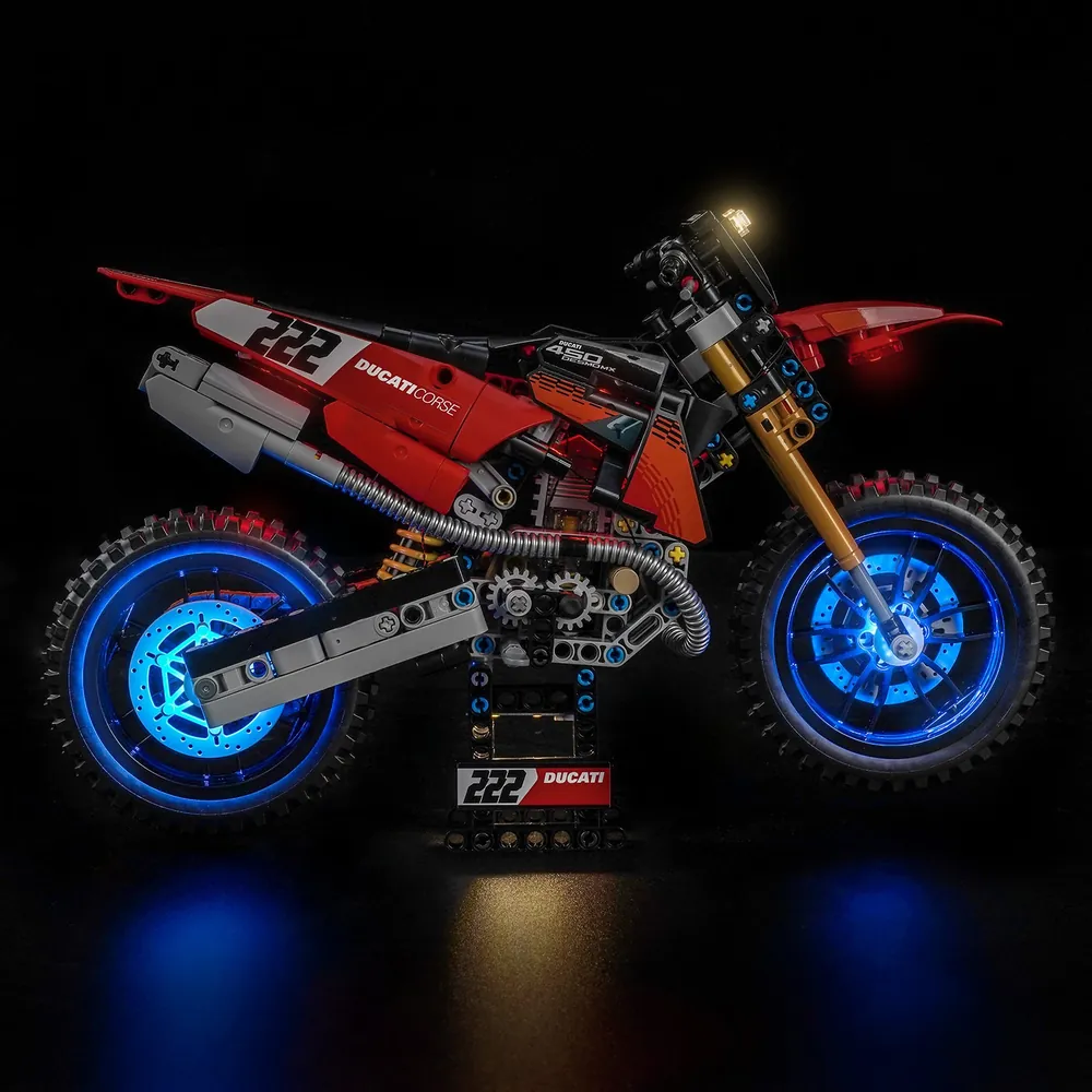 BrickBling LED kit for LEGO Ducati Desmo450 MX with micro-LEDs and remote