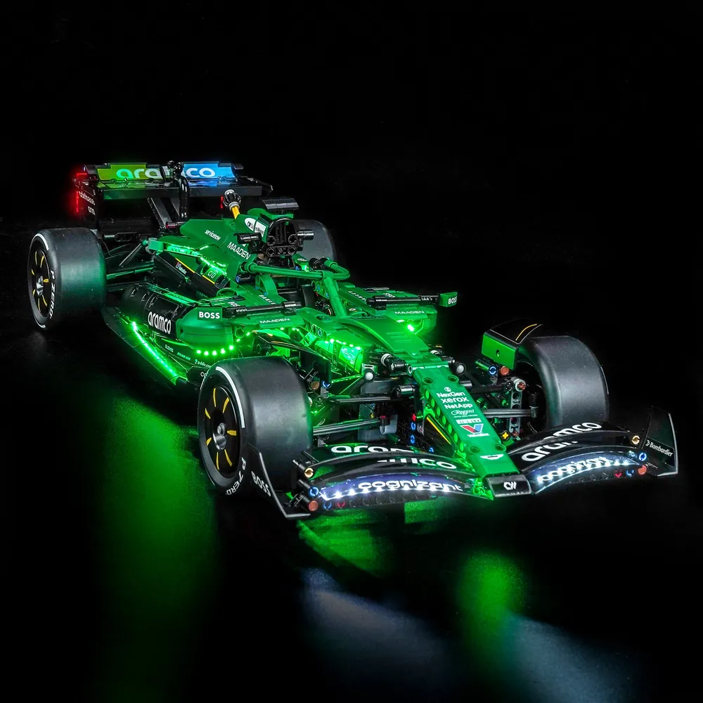 BrickBling LED kit for LEGO Technic Aston Martin Aramco AMR25 showing front wing illumination