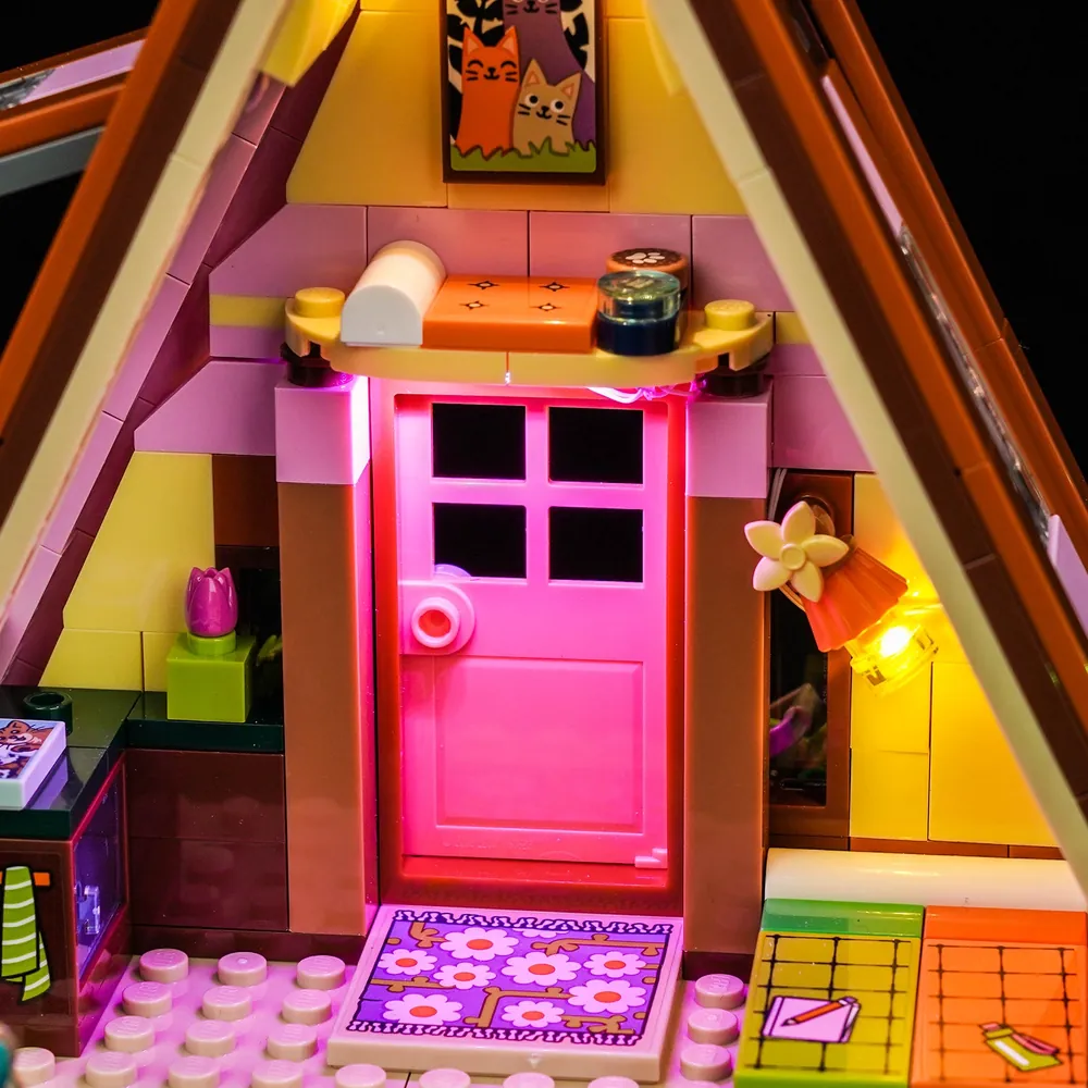 Close-up of BrickBling modular micro-wires on the LEGO 42682 cabin roof