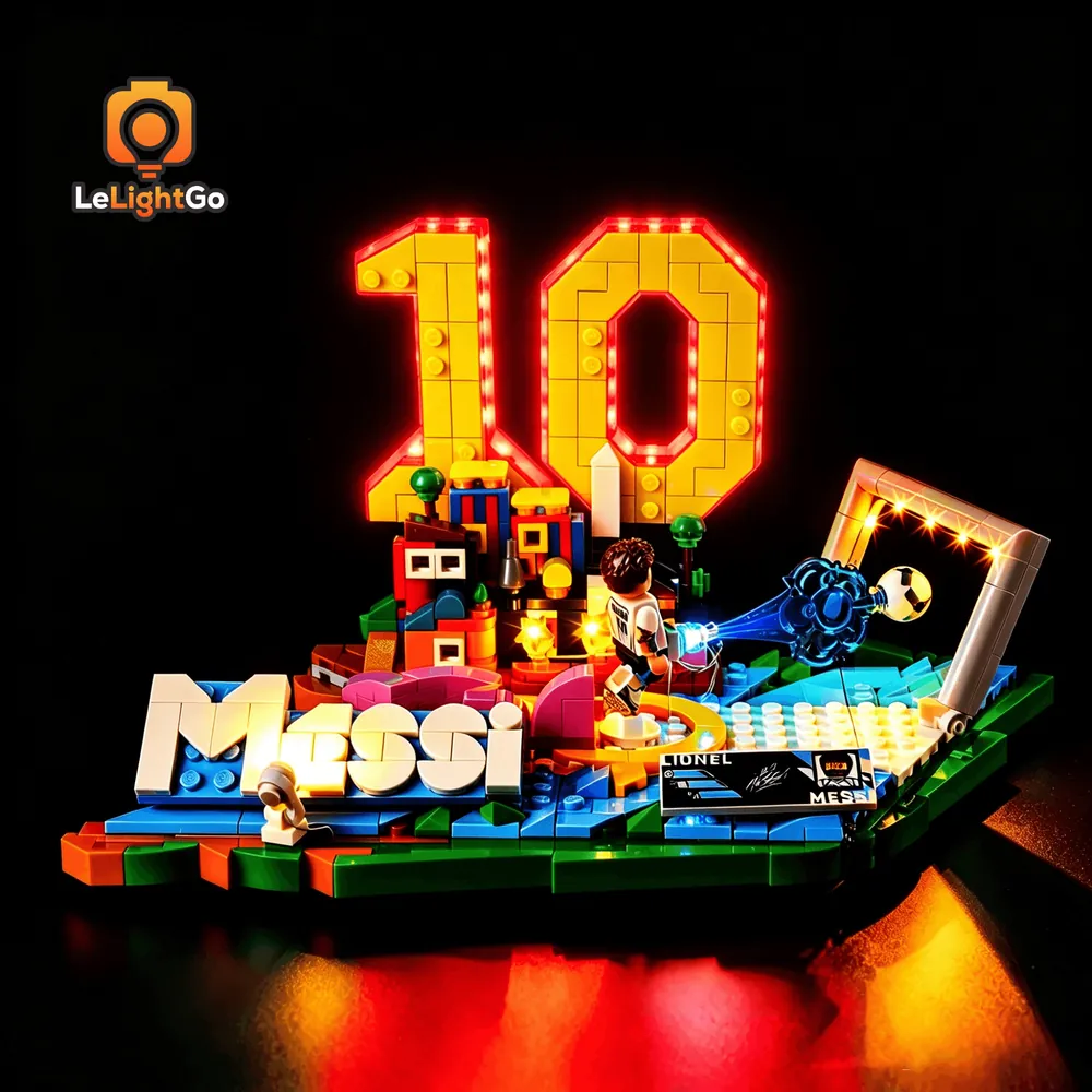 Lightailing LED kit for LEGO Lionel Messi 43011 with focused lighting on the soccer arena