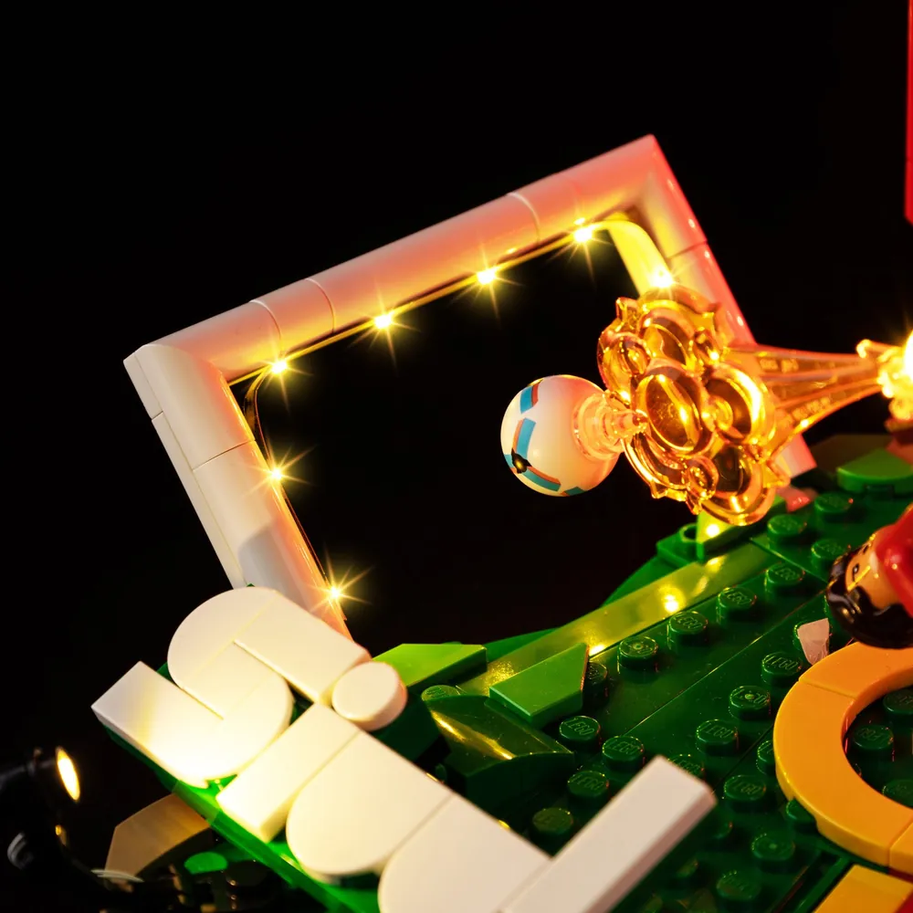 LEGO Cristiano Ronaldo set with Game of Bricks light kit illuminating the action