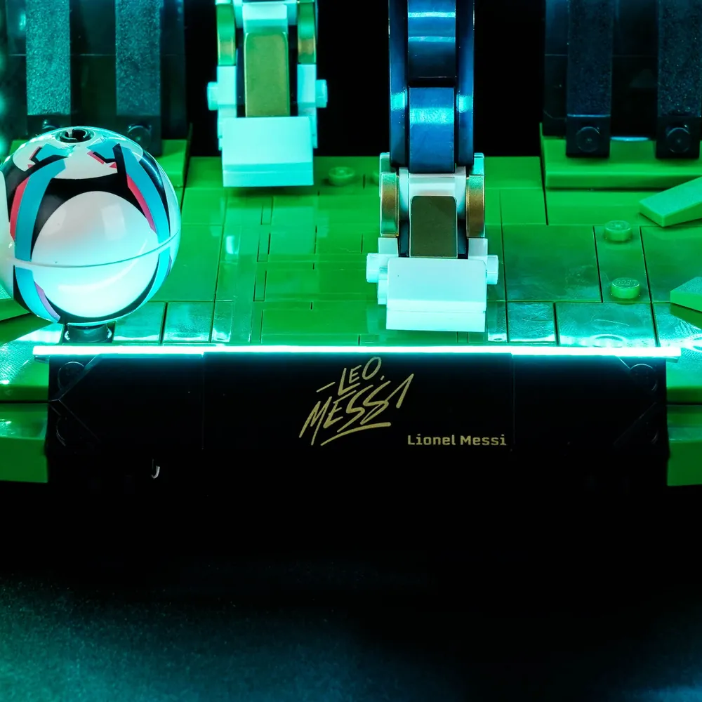 BrickBling light kit for LEGO Messi 43015 illuminating the player figure and ball