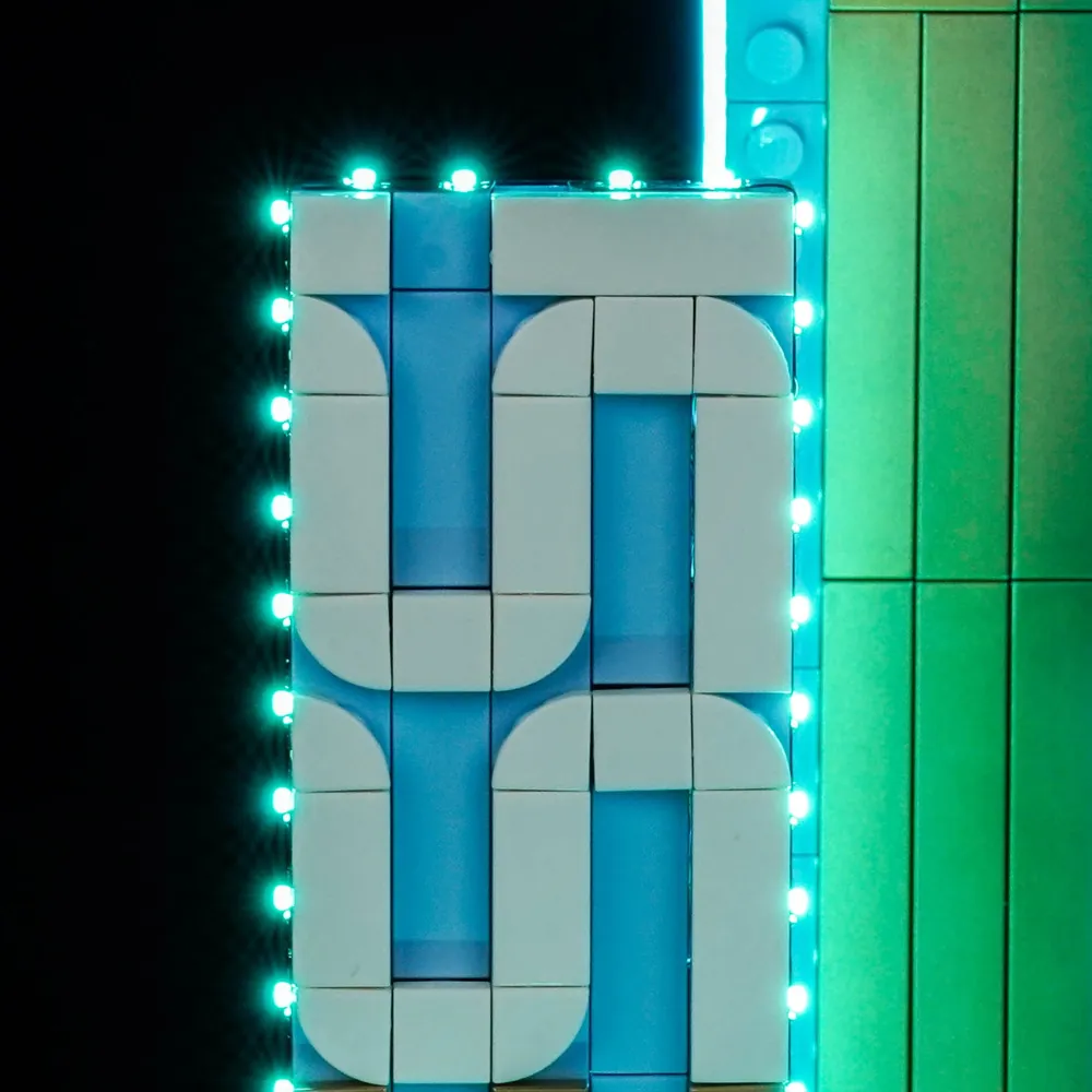 BrickBling LED installation for LEGO 43015 showing concealment of wires