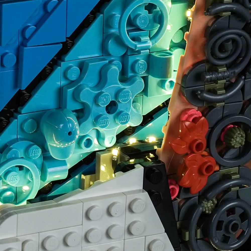LEGO Messi Celebration 43018 with BrickBling lighting, enhancing the soccer legend display