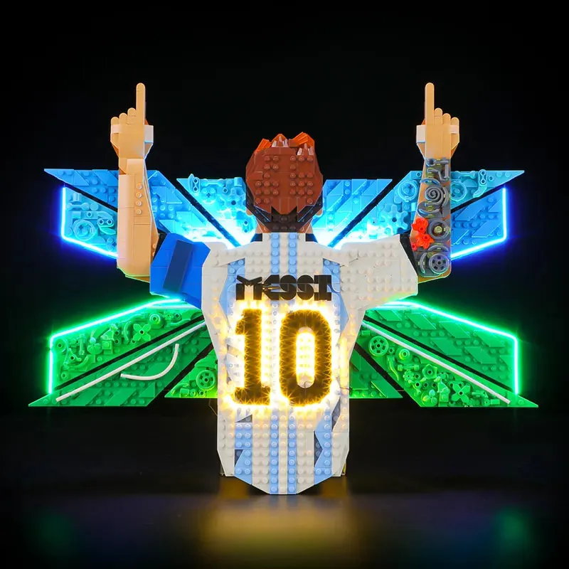 Lightailing LED kit for LEGO Messi Celebration 43018 highlighting the illuminated jersey and background