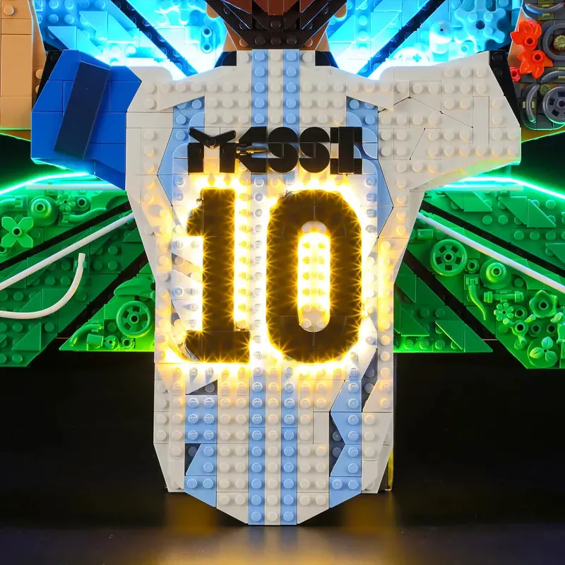 Close-up of Lightailing pre-soldered harness on LEGO Messi Celebration set