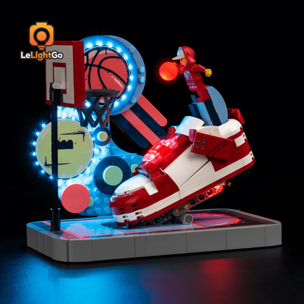 LeLightGo LED kit for LEGO Nike Dunk Trickshot 43021 with micro-LEDs highlighting red accents