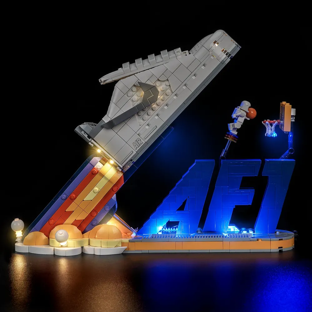 BrickBling light kit for LEGO Nike Air Force 1 set 43026 illuminating the rocket trail