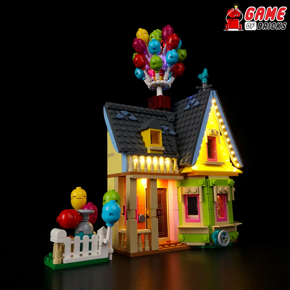 Game of Bricks LED kit lighting the LEGO Up House 43217 exterior