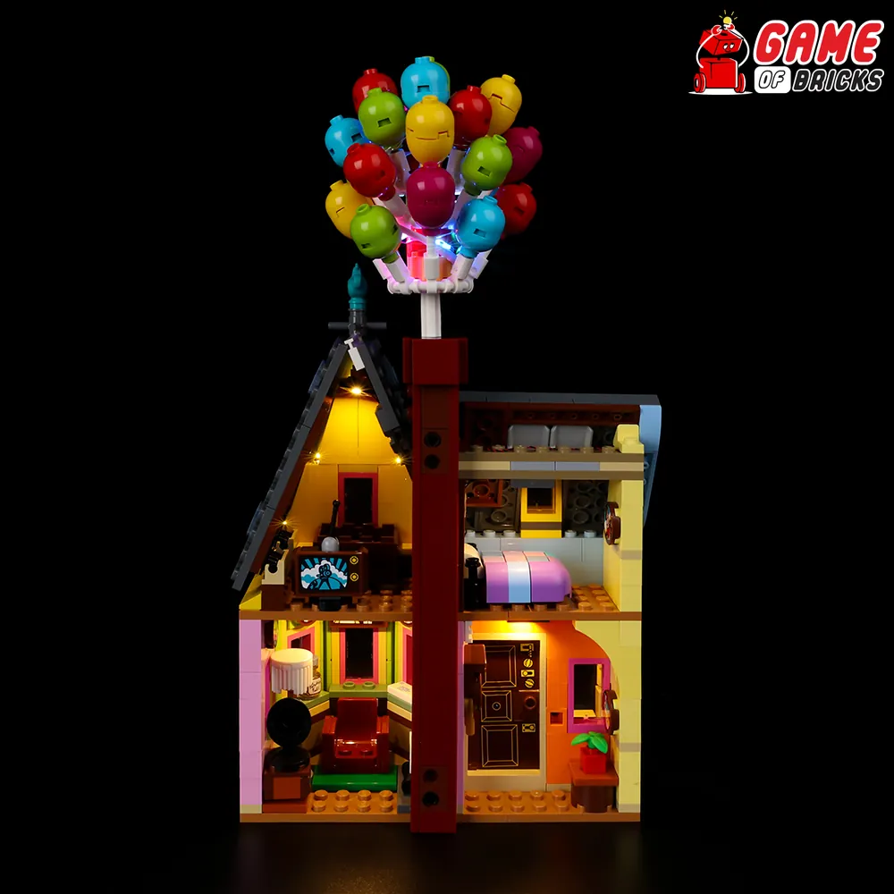 Game of Bricks LEDs illuminating the Up House balcony area