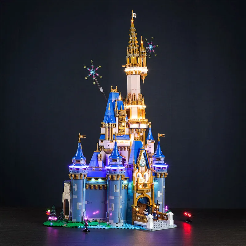 Close-up of BrickBling micro-LEDs concealed in LEGO Disney Castle alcoves