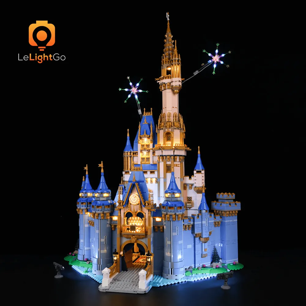 LeLightGo micro-LED lighting for LEGO Disney Castle, highlighting spires and windows