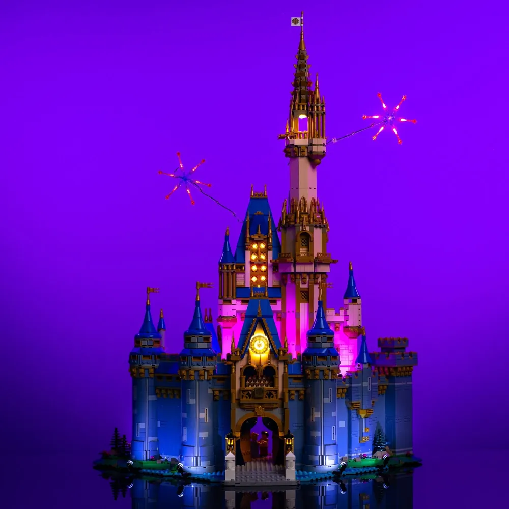 LightMyBricks premium LED kit for LEGO Disney Castle 43222 with comprehensive coverage