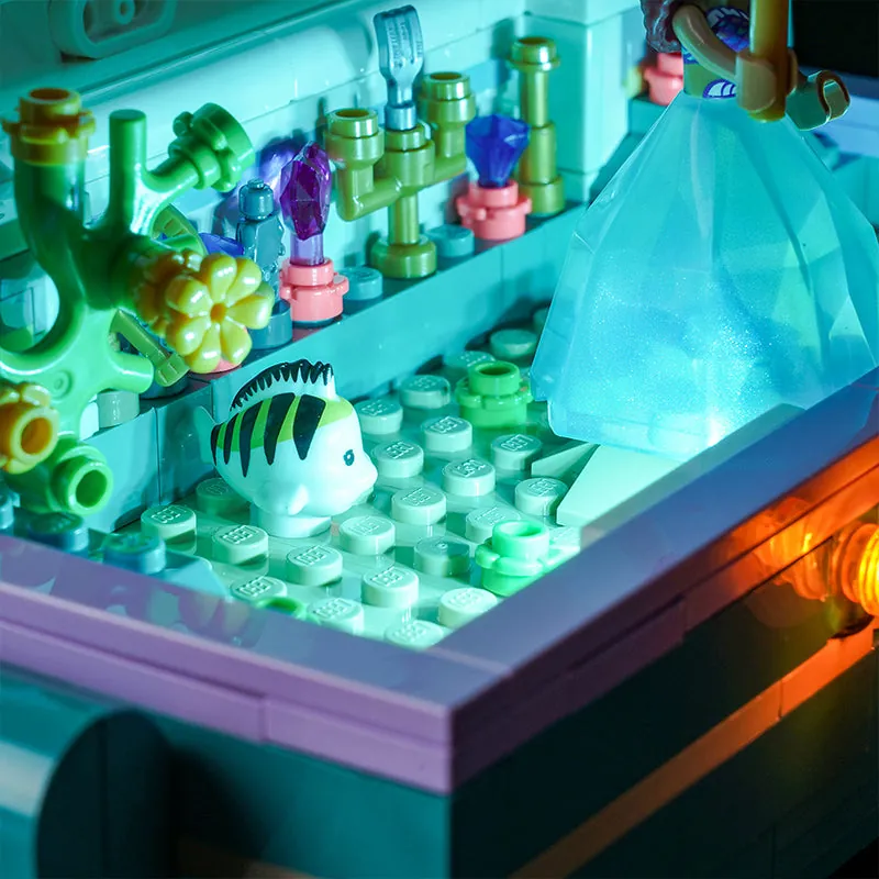 Lighting installation on LEGO 43229 Ariel's Treasure Chest showing illuminated interior