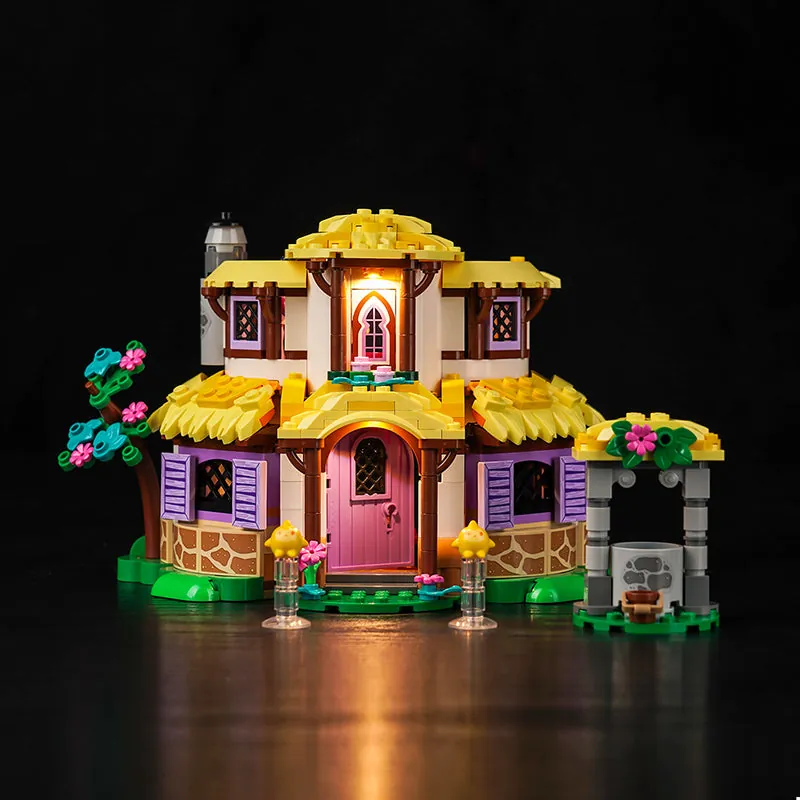 BrickBling LED kit for LEGO Disney Asha's Cottage 43231 illuminating the hearth and interior