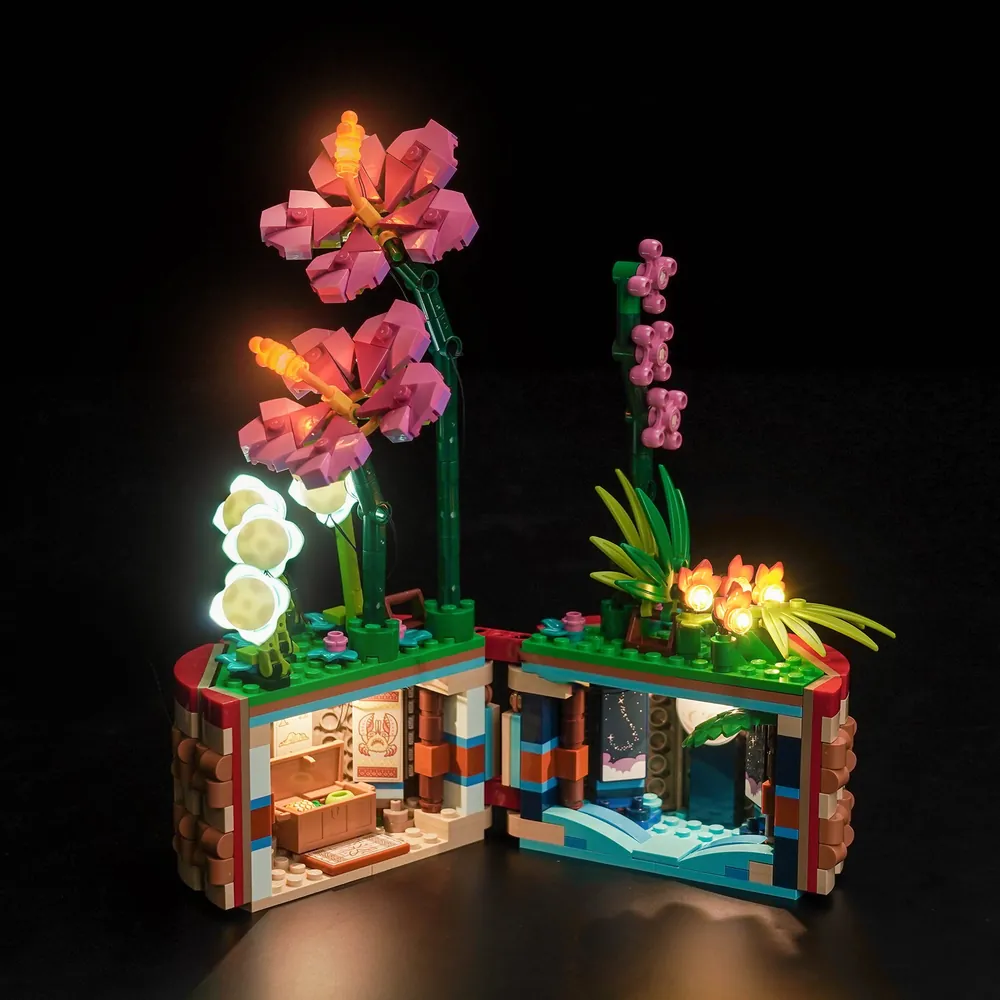 Moana's Flowerpot LEGO set glowing in ambient light