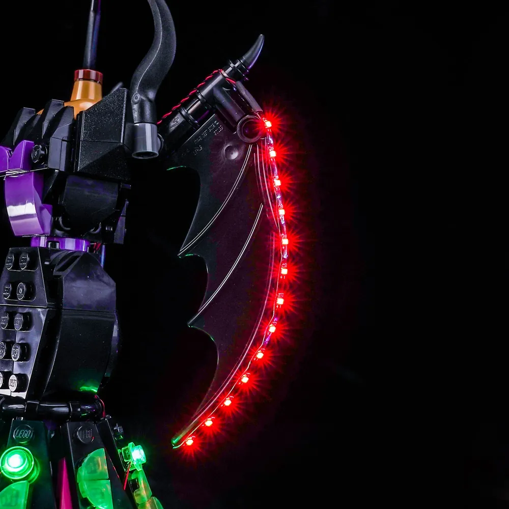 Close-up of BrickBling micro-LEDs on LEGO dress display