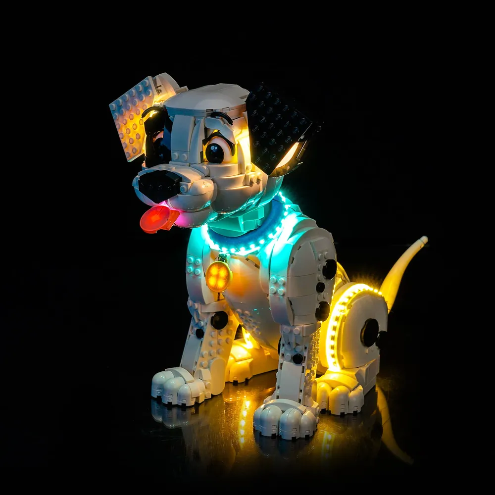 BrickBling light kit for LEGO 101 Dalmatians Puppy 43269 illuminating the face and spots