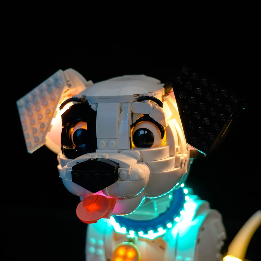 BrickBling modular micro-LEDs on LEGO puppy's collar and tail