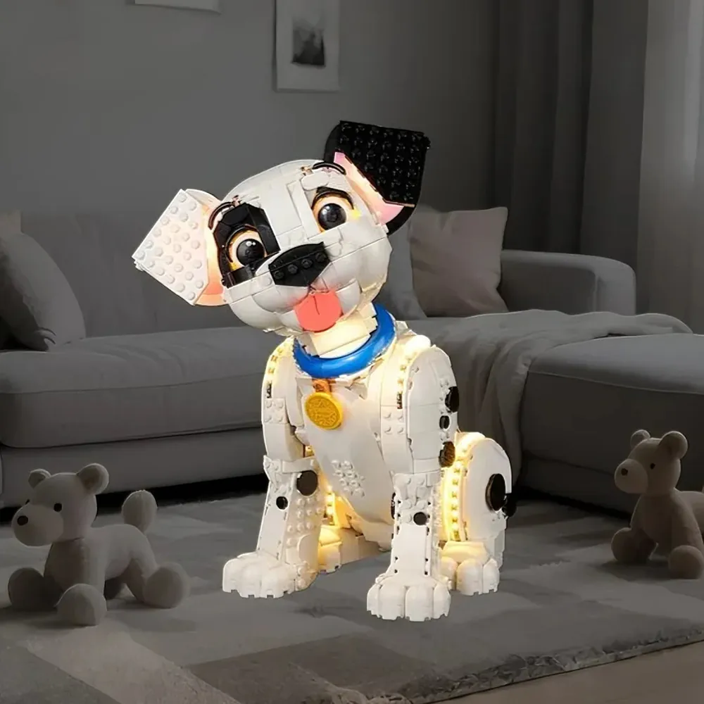 Lightailing budget LED kit showcasing the LEGO puppy's spots and collar