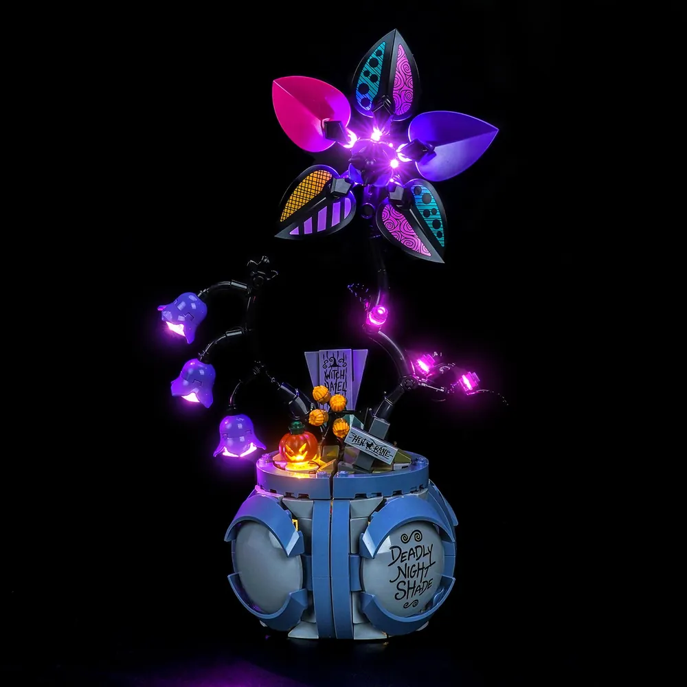 BrickBling LED kit for LEGO Sally's Flowerpot illuminating the flowerpot with subtle backlighting