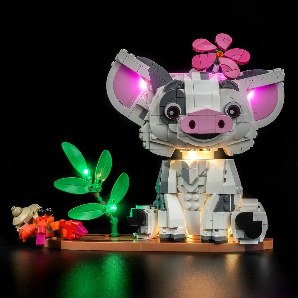 BrickBling Light Kit for LEGO Disney Pua 43292 with modular micro-LEDs illuminating the pig character