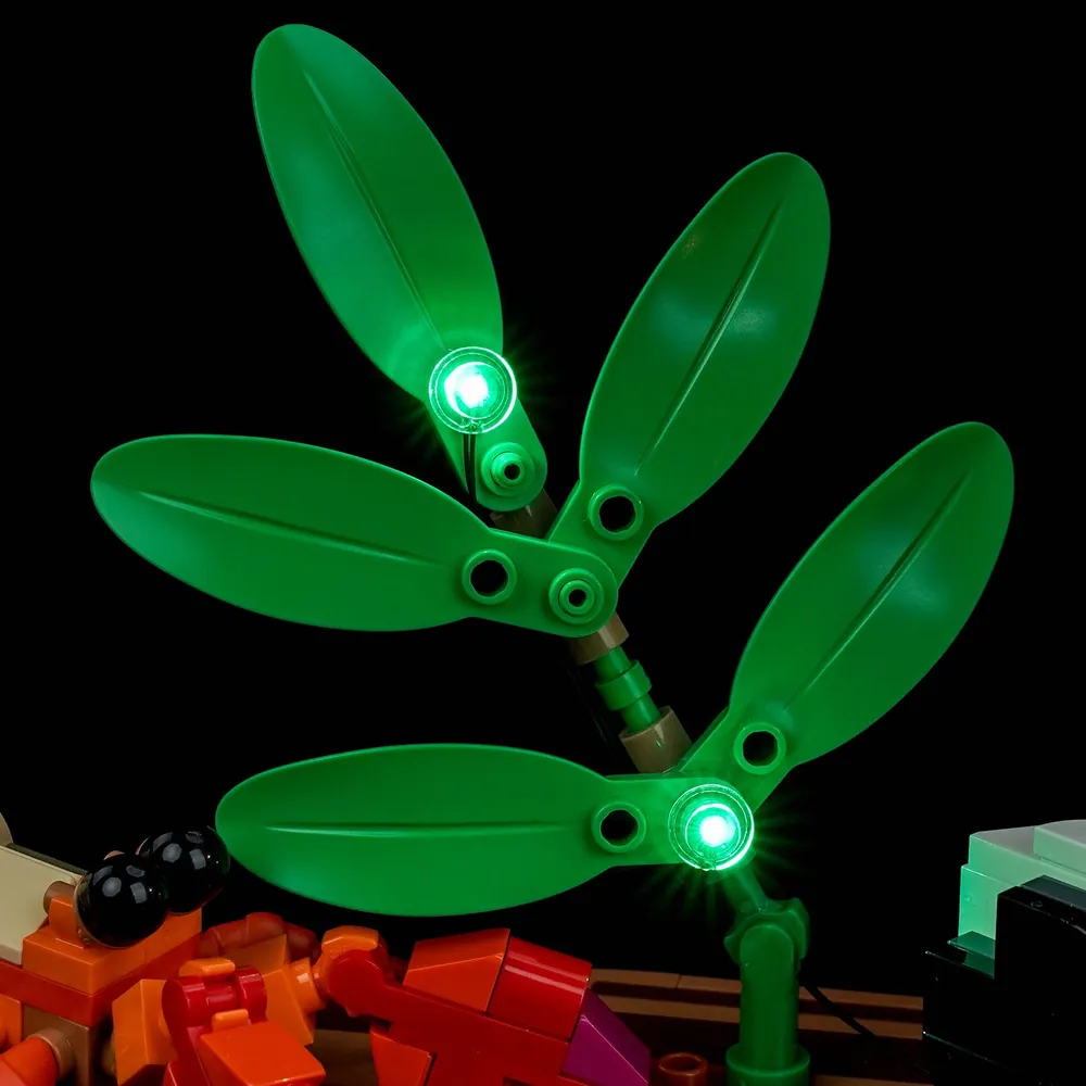 Close-up of BrickBling modular micro-LEDs on LEGO Disney Pua 43292 showing clean concealment