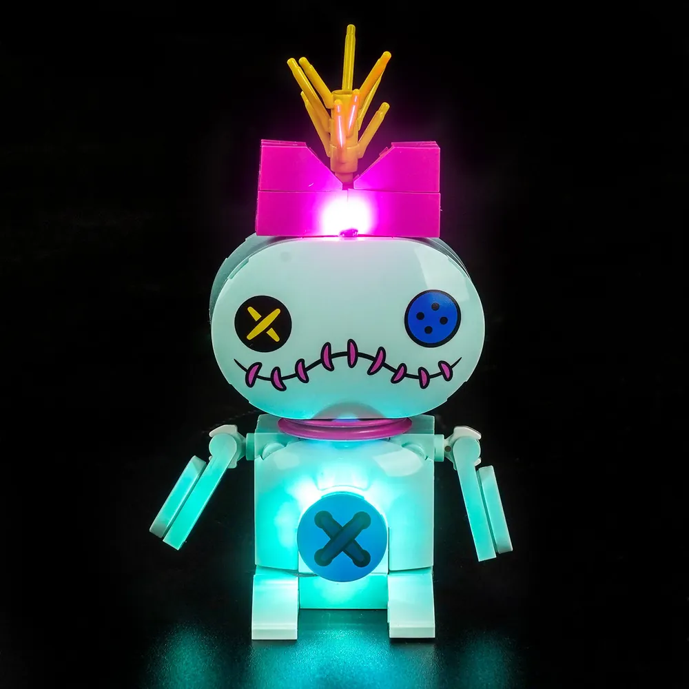 BrickBling lighting for LEGO 43296 Stitch and Scrump with micro-wire harness visible