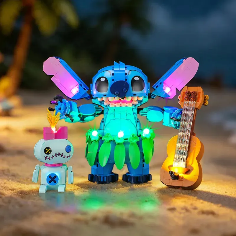 Lightailing LED kit for LEGO Stitch and Scrump with pre-soldered harness glowing on set