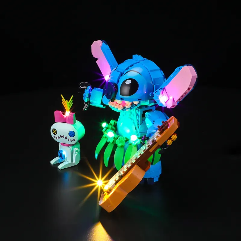 Lightailing LED lights highlighting Stitch's blue and aqua colors on LEGO set