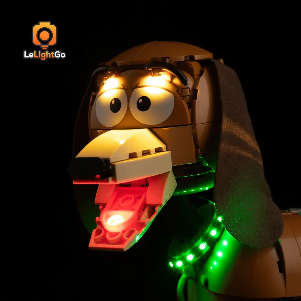 LeLightGo micro-LEDs on LEGO Slinky Dog Bookends close-up