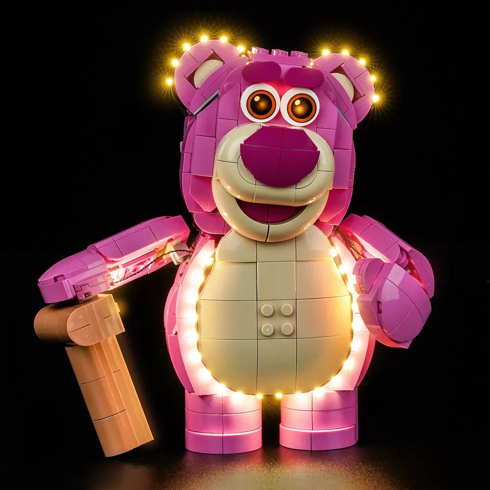 BrickBling LED kit for LEGO Lotso 43306 showing glowing pink and tan brick details