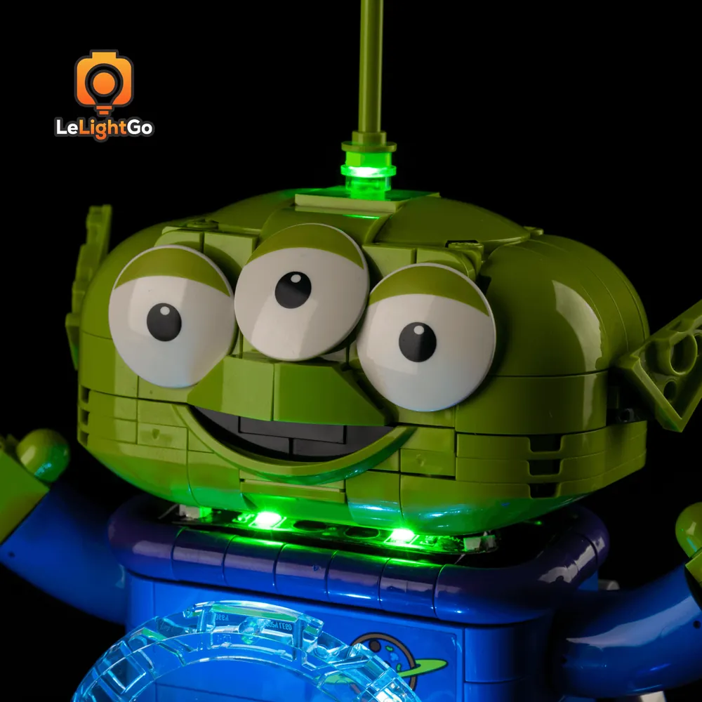 LEGO Alien with Pizza Planet Rocket Ride lit by LeLightGo kit
