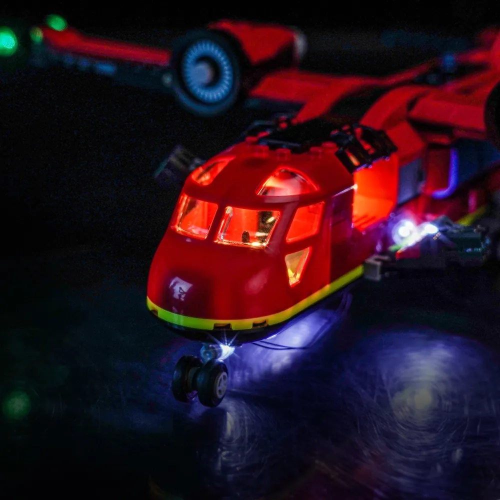 Close-up of micro-LEDs on the LEGO fire plane water drop mechanism