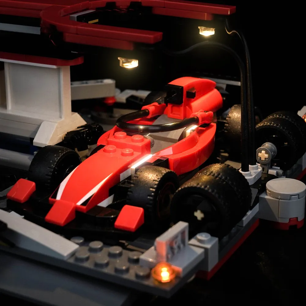 Close-up of modular micro-LEDs on the F1 pit stop structure