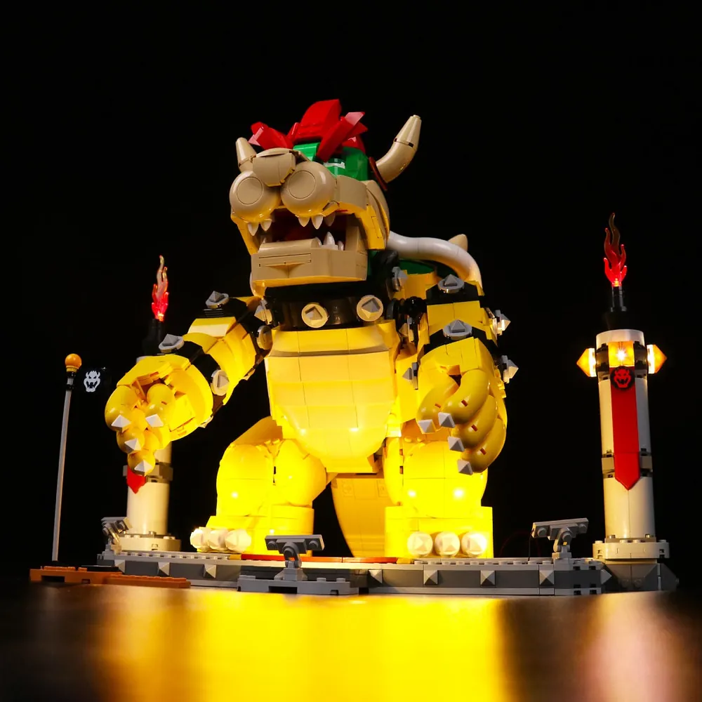 BrickBling LED kit lighting up the LEGO Mighty Bowser 71411 with micro-LEDs