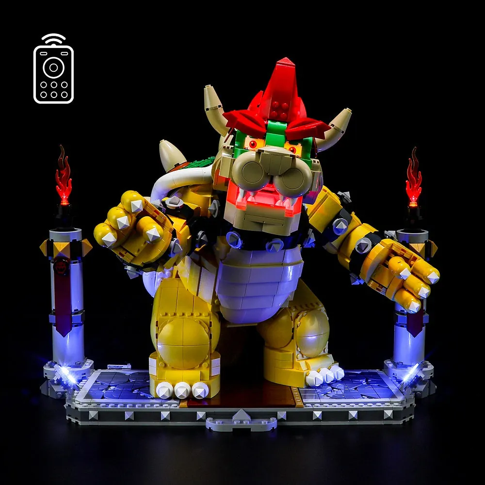 Close-up of Lightailing integrated harness on LEGO Bowser