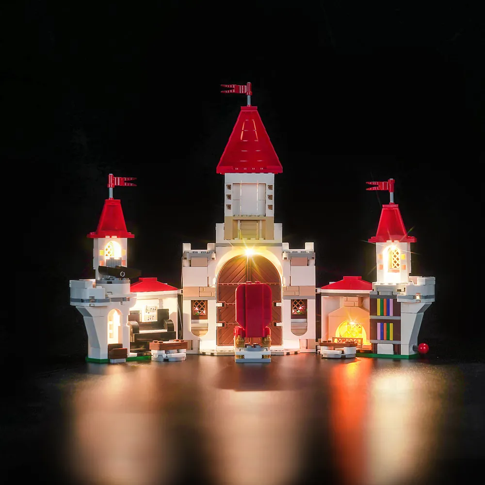 BrickBling LED kit for LEGO 71435 Battle with Roy at Peach's Castle highlighting the Chain Chomp attack scene