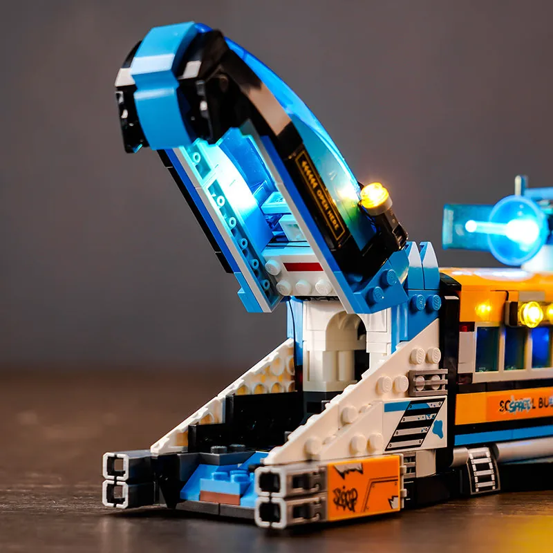 BrickBling modular micro-LED wiring detail on LEGO Mr. Oz's Spacebus 71460