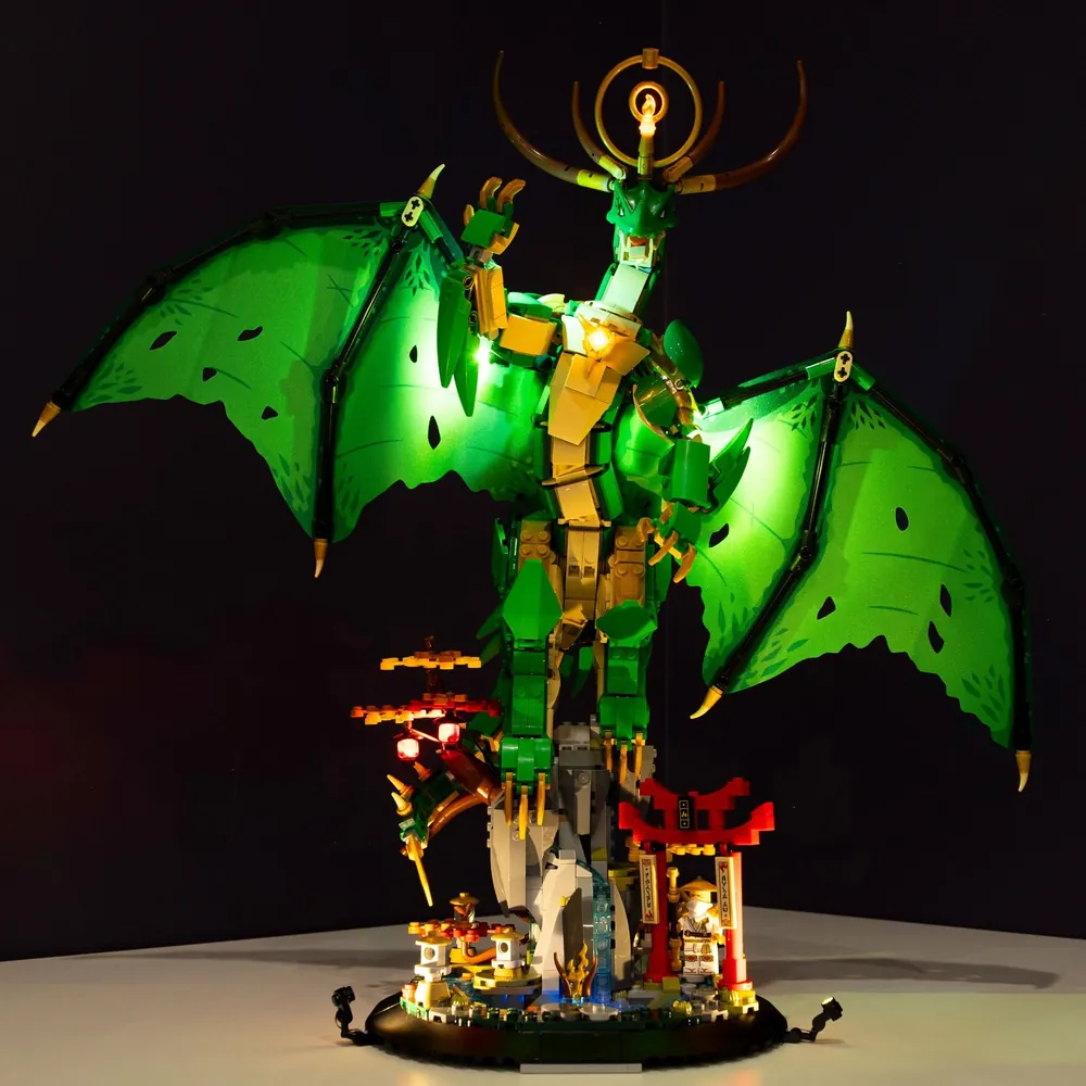 LEGO Ninjago The Guardian Dragon 71847 with Light My Bricks LED kit illuminating wings and base