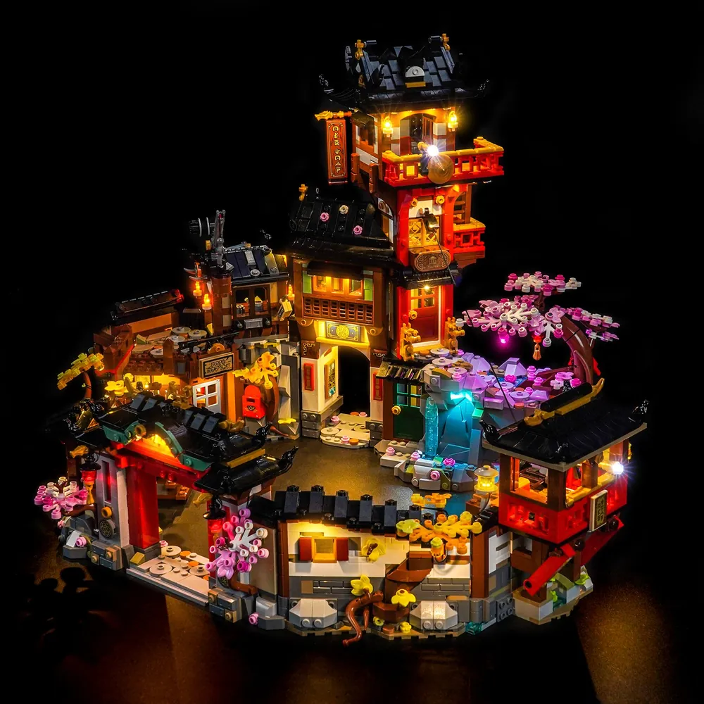BrickBling LED kit for LEGO 71861 The Old Town 15th Anniversary, illuminating the monastery and streets