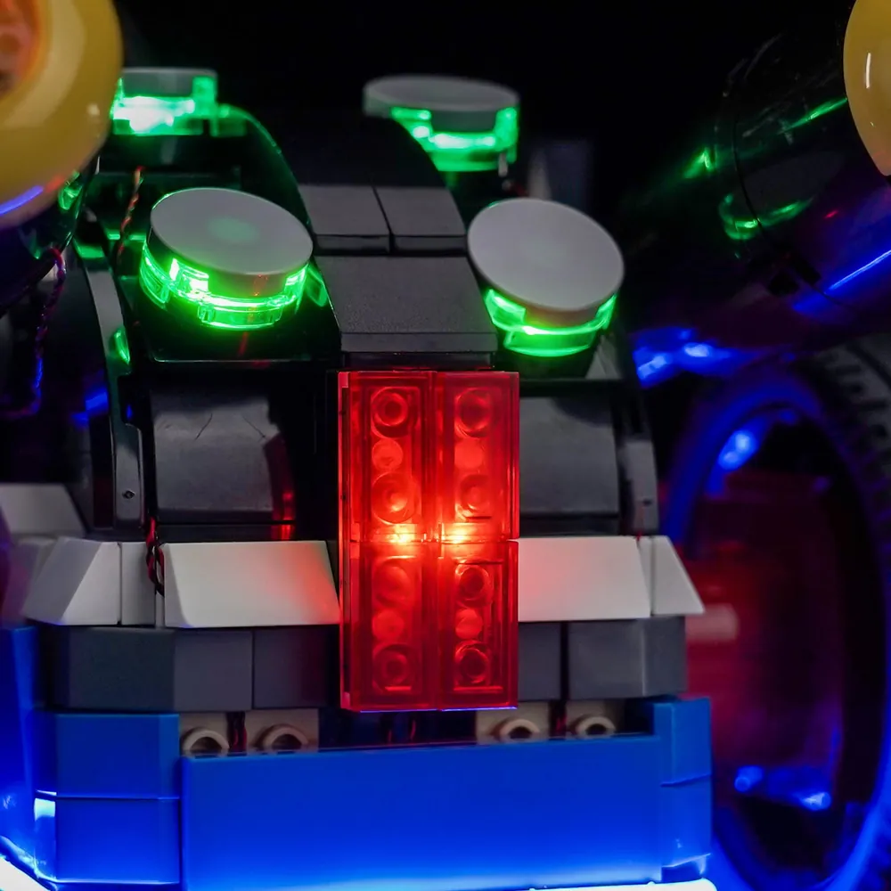 Close-up of BrickBling micro-LED on the LEGO Mario Kart exhaust pipes