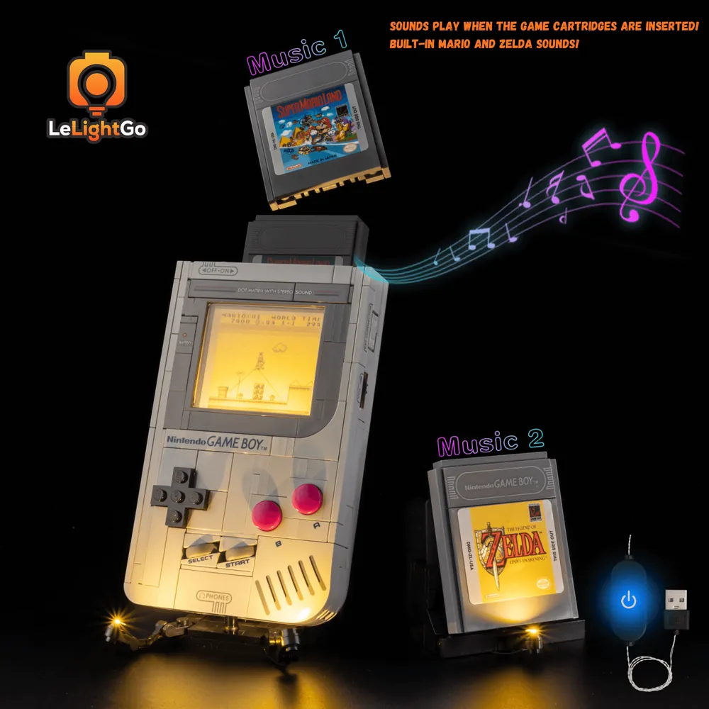 LeLightGo micro-LED components on LEGO Game Boy set